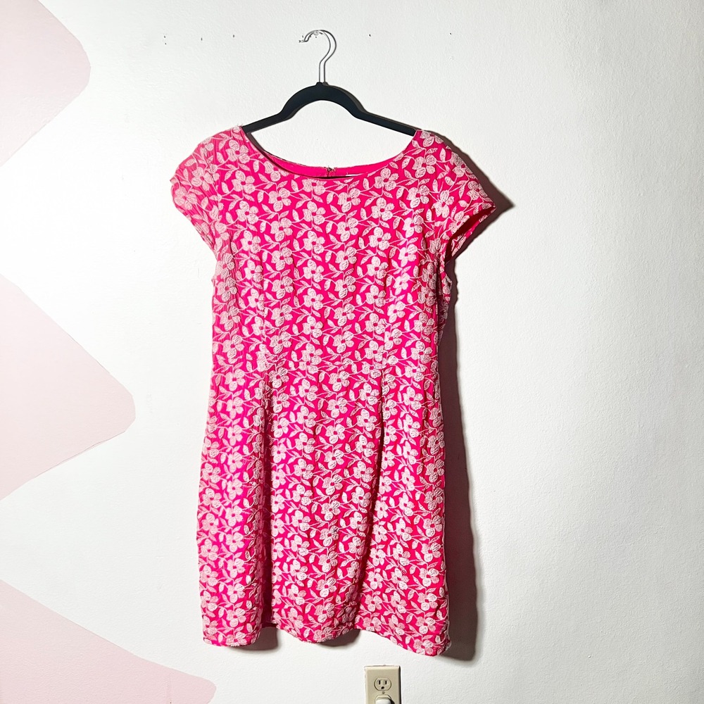 Old Navy Shift Dress Size 14 Women's Pink Embroidered Floral 100% Cotton‎